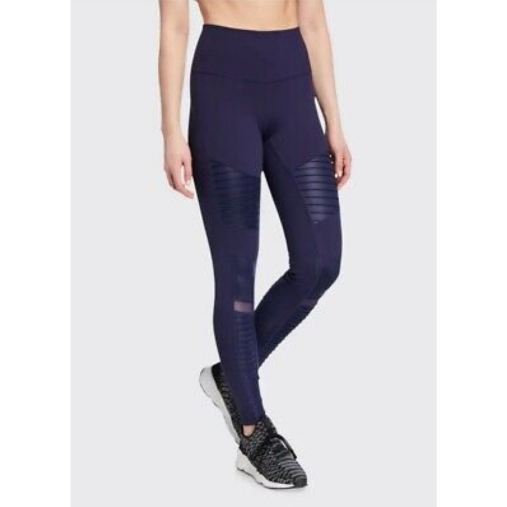 ALO Yoga Moto High-Waist Sport Leggings Navy Blue Medium